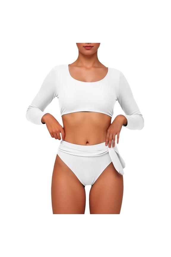 Women Swimsuits Crop Top Nylon Spandex High Waisted Rash Guard for Beach Water Sports