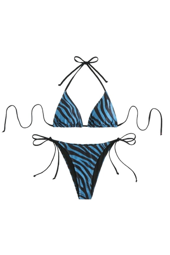 Women Swimsuits Leopard Print Spaghetti Strap Separates Bikinis Blue Swimwear for Women S