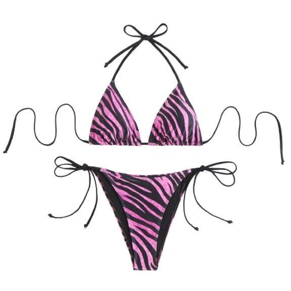 Women Swimsuits Leopard Print Spaghetti Strap Separates Bikinis Pink Womens Bathing Suits M
