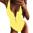 thumbnail image 1 of Women Swimsuits Solid Color One Piece Bikini Zipper Front Bathing Suit,Yellow,S, 1 of 6