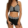 thumbnail image 1 of Women Swimsuits Split 2Pcs Swimwear Tropical Print Bikini Sets Cropped Swim Tops With Boyshorts 2Pcs Bathing Suit Black XXXXXL, 1 of 5