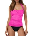 thumbnail image 1 of Women Swimsuits Striped Tummy Control Tankini Bathing Suit Swim Top No Bottoms Swimwear Hot Pink XXL, 1 of 5