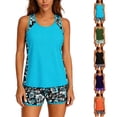 thumbnail image 1 of Women Swimsuits Two Piece Tankini Swimwear Floral Print Swim Tank Top with Shorts Modest Beach Vacation Swimming Suit Cyan XL, 1 of 4