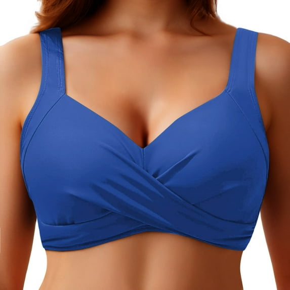 Women Swimsuits Underwire Bikini Tops Push Up Swim Top Bra Padded Bathing Suit Top Swimsuit Tops Blue M