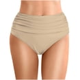 thumbnail image 1 of Women Swimwear Bottoms Elastic Waist Swim Briefs Solid Color High Waist Basic Full Coverage Khaki,Xl, 1 of 5