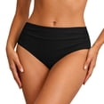 thumbnail image 1 of Women Swimwear Bottoms Elastic Waist Swim Briefs Solid Color High Waist Ruched Black,2Xl, 1 of 4