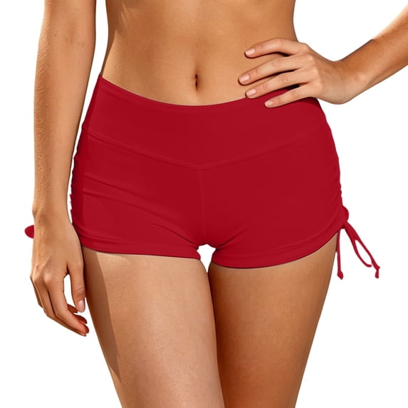 Women Swimwear Bottoms Elastic Waist Swim Shorts Solid Color Low Waist Retro Basic 1,L