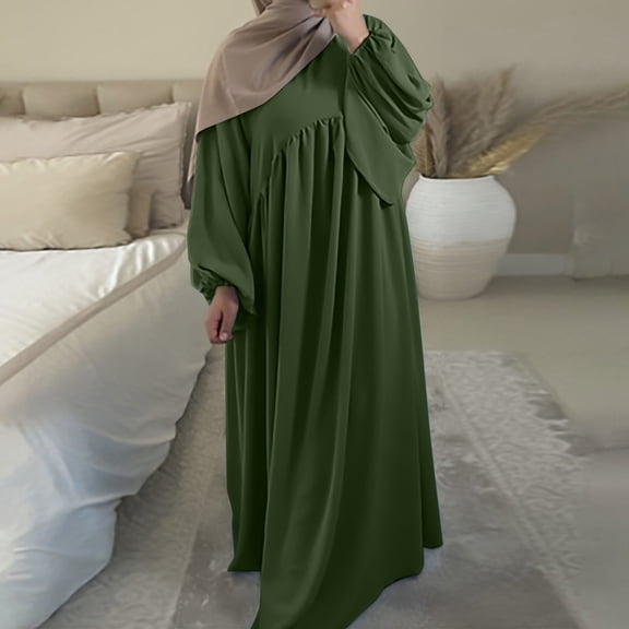 Women Swing Solid Color Round Neck Loose Comfortable Robe Dress Womens Long Dresses Long Sleeve Maxi Dresses for Women Long Sleeve Cardigan Maxi Dress Traditional Dresses for Women Day of Fabric Prom