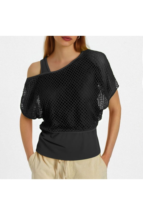 Women T-Shirt Carnival Clothes For Women 80S T Shirts Neon Fishnet Mesh Top Off Shoulder Tops For Women Mardi Gras Black XL