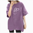 thumbnail image 1 of Women T-Shirt Casual Loose Solid Color Shirt with Crew Neck and Sleeved Drop, 1 of 4