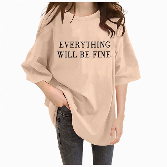 Women T-Shirt Casual Loose Solid Color Short Sleeve Tees with Crew Neck and Sleeved Drop