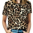thumbnail image 1 of Women T-Shirt Classic Leopard O Neck T-Shirts Short-Sleeve Trendy Animal Print Design Tshirt Casual Clothing Big Size XL, 1 of 7