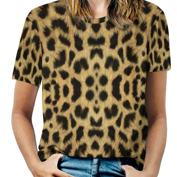 Women T-Shirt Classic Leopard O Neck T-Shirts Short-Sleeve Trendy Animal Print Design Tshirt Casual Clothing Big Size XL