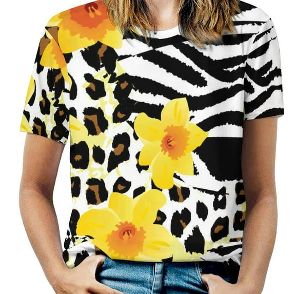 Women T-Shirt Classic Leopard O Neck T-Shirts Short-Sleeve Trendy Animal Print Design Tshirt Casual Clothing Big Size XL