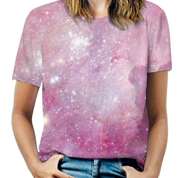 Women T-Shirt Colorful Space O Neck T Shirts Short Sleeves Milky Way Galaxy Pretty T-Shirt Streetwear Top Tees Big Size