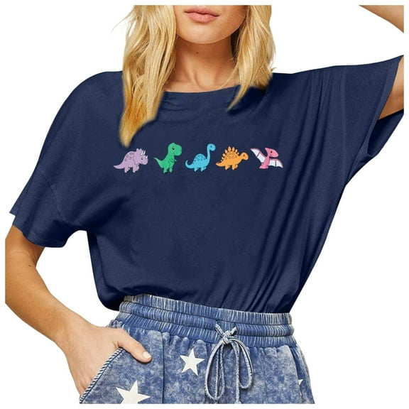 Women T Shirt Daily Print Crew Neck Tank Short Sleeve Workout Casual Loose Tees Summer Tops for Women BU1 M