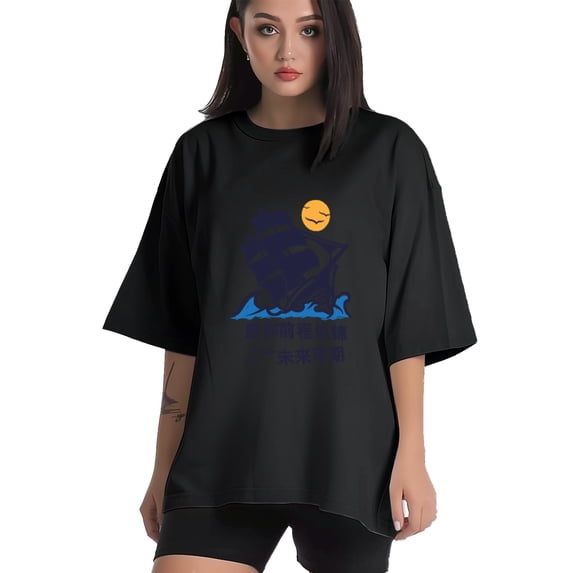 Women T Shirt Graphic Tee Summer Tops Half Sleeve Loose drop Shoulder Vintage Shirts Casual Shirt M