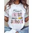 thumbnail image 1 of Women T Shirt Happy First Day Of School Leopard Print And Pencil Graphic Round Neck Casual Top For Back To School Season Gift, 1 of 7