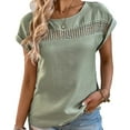 thumbnail image 1 of Women T Shirt Hollow Out Round Neck Plain Casual Comfortable Short Sleeve Top for Home Daily Leisure Pea Green M, 1 of 8
