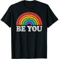 thumbnail image 1 of Women T-Shirt LGBTQ Be You Pride LGBT Ally Rainbow Flag Retro Vintage T-Shirt Casual Short Sleeve Round Neck Tops, 1 of 4
