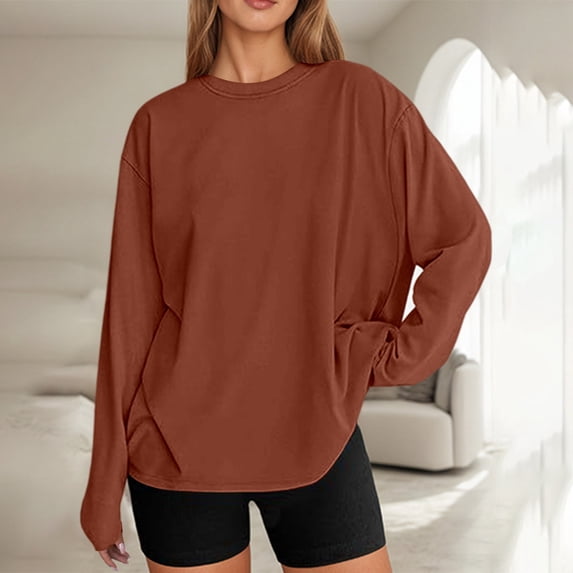 Women T Shirt Long Sleeves Crew Neck Basic Tops Daily Wear Fall Cute Womens Tops Size XL