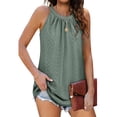 thumbnail image 1 of Women T Shirt Loose Casual Crew Neck Ruched Camisole Top Summer Eyelets Sleeveless Blouse Green L, 1 of 6