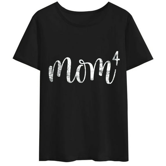 Women T-Shirt Mother's Day Mom4 Mom Mother of Four Kids Mama Gifts T-Shirt Casual Short Sleeve Round Neck Tops