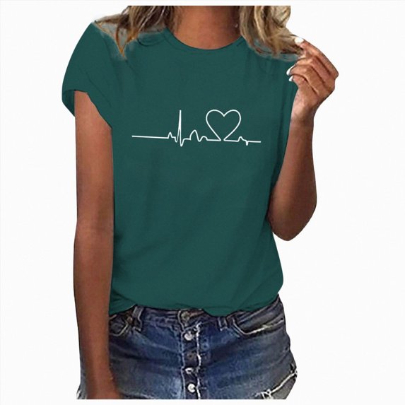 Women T-Shirt Printed Casual Fashion Soild Color Short Sleeve Tops
