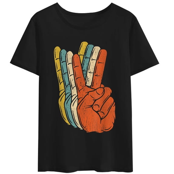 Women T-Shirt Retro Peace Vintage Shirt 60's 70's Hippie Gift T-Shirt Short Sleeve Casual Round Neck T-Shirts