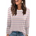 thumbnail image 1 of Women T Shirt Round Nenk long Sleeve Casual Striped Print Tees Women Clothes Top Loose Fit, 1 of 5