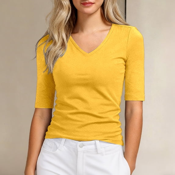 Women T Shirt Short Sleeve V Neck Basic Tees Spring Clothes Y2k Outfits for Women