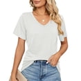 thumbnail image 1 of Women T Shirt Short Sleeve V Neck Pure Color Casual Lady Pullover Shirt for Daily Work Shopping White M, 1 of 6