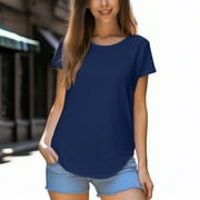 KZKR Women T Shirt Solid Color Tee Crewneck Short Sleeve Shirt Casual Summer Top Lady Loose Tee Shirts