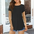 thumbnail image 1 of Women T Shirt Solid Color Tee Crewneck Short Sleeve Shirt Casual Summer Top Lady Loose Tee Shirts, 1 of 6