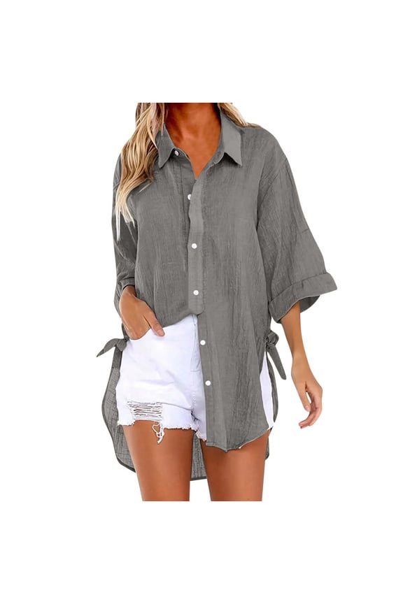 Women T Shirt Summer Solid Lapel V Neck Blouses Short Sleeve Button Down Tee Tops with Pocket,Women Trendy Solid Color Lapel Pockets Shirts Loose Short Sleeve Casual Comfy Blouses