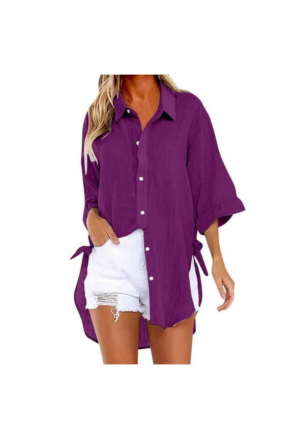 Women T Shirt Summer Solid Lapel V Neck Blouses Short Sleeve Button Down Tee Tops with Pocket,Women Trendy Solid Color Lapel Pockets Shirts Loose Short Sleeve Casual Comfy Blouses