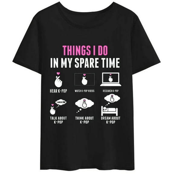 Women T-Shirt Things I Do In My Spare Time T-Shirt Casual Short Sleeve Round Neck Tops