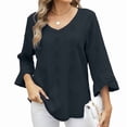 thumbnail image 1 of Women T Shirt V Neck 3/4 Ruffle Sleeve Eyelet Tops for Women Casual Blouses Tunic Top Trendy 2025 Black S, 1 of 7
