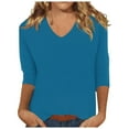 thumbnail image 1 of Women T Shirt V Neck Solid Color Casual Summer Basic Top Women Shirt, 1 of 2