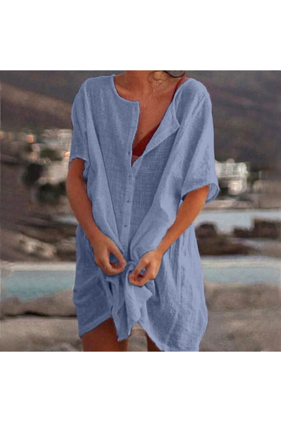 Women T Shirt V Neck Solid Color Soft Short Sleeves Tops Womens Tees Blue S