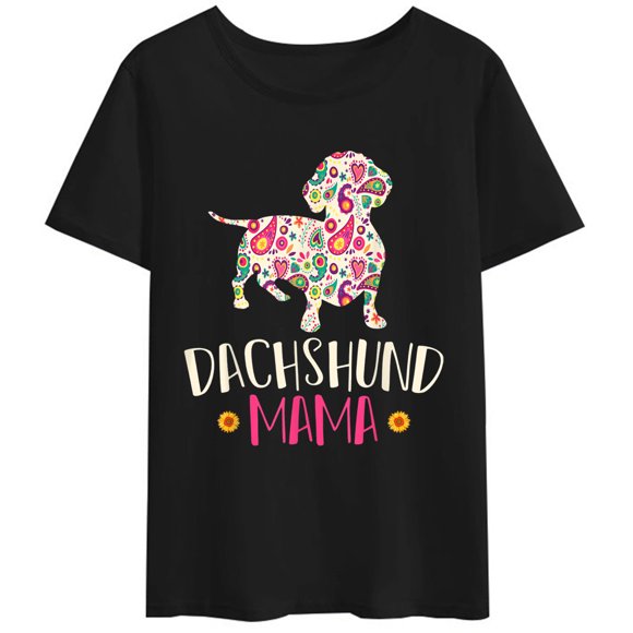 Women T-Shirt Wiener Mom Weenie Dog Vintage Dachshund Mothers Day Gift T-Shirt Casual Short Sleeve Round Neck Tops