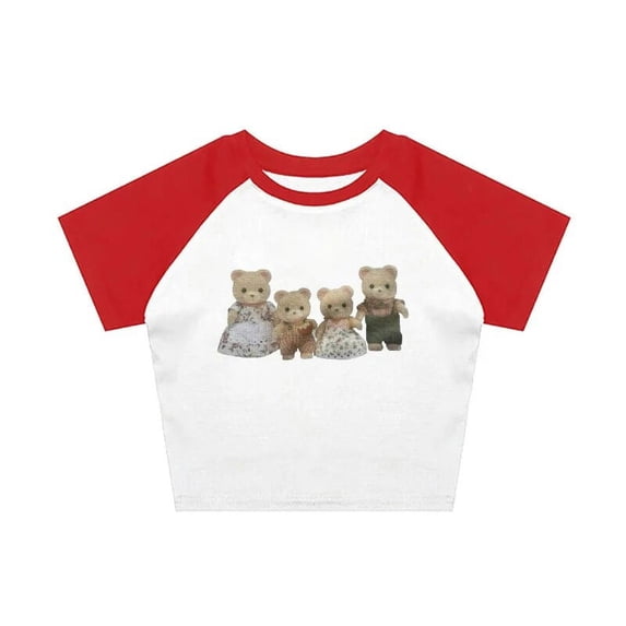 Women T-Shirt Y2k Crop Tops Tee Bear Print Cute Graphic Summer Korean Fashion Harajuku Streetwear Short Sleeve Aesthetic Clothes