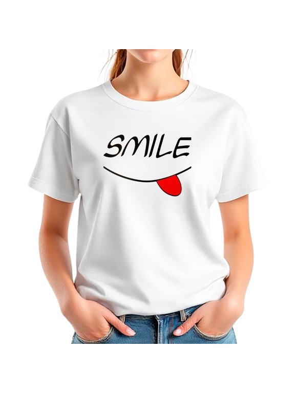 Women T Shirt with Nwt Smile Happy Face Design Soft Cotton Blend