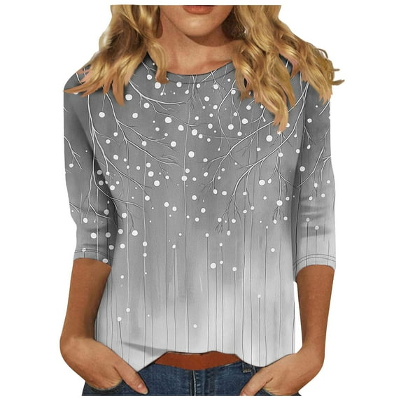Women T Shirts 3/4 Length Sleeve Tops Casual Loose Fit Crewneck T Shirts Cute Solid Three Quarter Length Tunic Tops