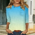 thumbnail image 1 of Women T Shirts 3/4 Length Sleeve Womens Tops Casual Loose Fit Crewneck T Shirts Cute Solid Three Quarter Length Tunic Tops,Blue Women Blending Shirts M, 1 of 5