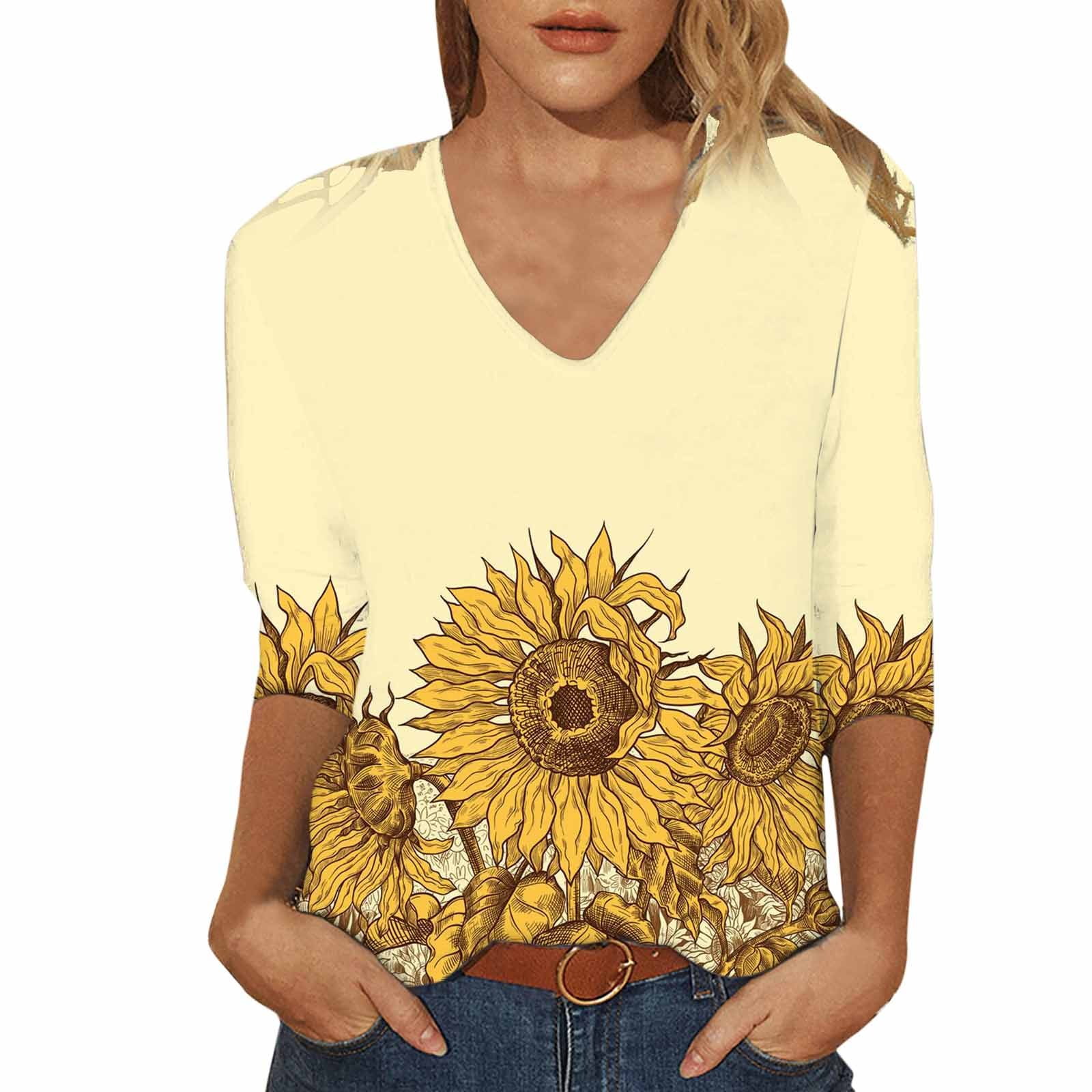 Many Golden Flowers Women's 3/4 Sleeve Raglan Shirts Casual
