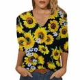 thumbnail image 1 of Women T-Shirts 3/4 Sleeve Flower Printed V-Neck Comfortable Casual Fashion T-Shirt Leisure Outdoor Steetwear Female Dailywear, 1 of 5