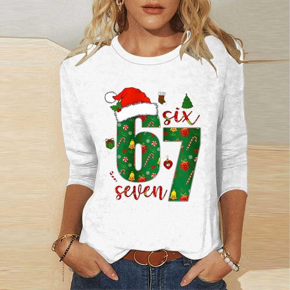 Women T-Shirts 6 7 Six Seven Letter T-Shirts Comfortable Floral Print T Shirt Retro Fashion Short Sleeve Top Fitted Waist For Slim Fit Tee Shirt Feminine Style Soft Daily Wear White S