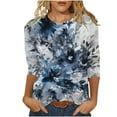 thumbnail image 1 of Women T-Shirts Casual Tops Three Quarter Sleeve Round Neck Vintage Multicolor Printed Graphic Loose T-Shirt Simple Outdoor Steetwear Ladies Dailywear, 1 of 4