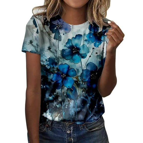 Women T Shirts Fun Dragonfly Print Classic Short Sleeve Tees Tops Vintage Floral Trendy Casual Round Neck Blouses